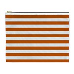 Horizontal Stripes - White and Burnt Orange Cosmetic Bag (XL)