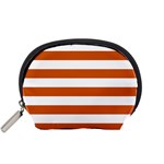 Horizontal Stripes - White and Burnt Orange Accessory Pouch (Small)