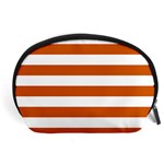 Horizontal Stripes - White and Burnt Orange Accessory Pouch (Large)