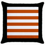 Horizontal Stripes - White and Burnt Orange Throw Pillow Case (Black)
