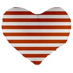 Horizontal Stripes - White and Burnt Orange Large 19  Premium Heart Shape Cushion