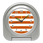 Horizontal Stripes - White and Burnt Orange Desk Alarm Clock