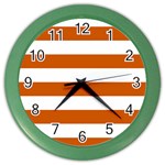 Horizontal Stripes - White and Burnt Orange Color Wall Clock