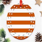 Horizontal Stripes - White and Burnt Orange Ornament (Bell) Ornament (Oval Filigree)