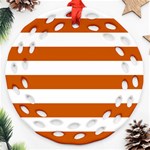 Horizontal Stripes - White and Burnt Orange Ornament (Round Filigree)