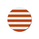 Horizontal Stripes - White and Burnt Orange Rubber Round Coaster (4 pack)