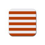 Horizontal Stripes - White and Burnt Orange Rubber Coaster (Square)