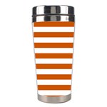 Horizontal Stripes - White and Burnt Orange Stainless Steel Travel Tumbler