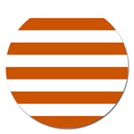 Horizontal Stripes - White and Burnt Orange Magnet 5  (Round)