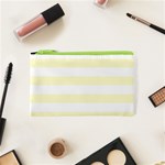Horizontal Stripes - White and Cream Yellow Canvas Cosmetic Bag (XS)