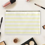 Horizontal Stripes - White and Cream Yellow Cosmetic Bag (L)
