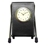 Horizontal Stripes - White and Cream Yellow Pen Holder Desk Clock