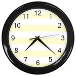 Horizontal Stripes - White and Cream Yellow Wall Clock (Black)