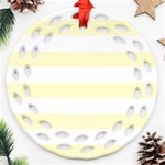 Horizontal Stripes - White and Cream Yellow Round Filigree Ornament (Two Sides)