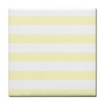 Horizontal Stripes - White and Cream Yellow Tile Coaster