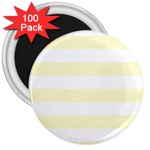 Horizontal Stripes - White and Cream Yellow 3  Magnet (100 pack)