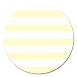 Horizontal Stripes - White and Cream Yellow Magnet 5  (Round)