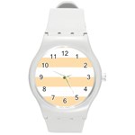 Horizontal Stripes - White and Navajo White Yellow Round Plastic Sport Watch (M)