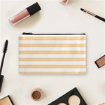 Horizontal Stripes - White and Navajo White Yellow Cosmetic Bag (S)