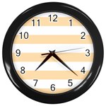 Horizontal Stripes - White and Navajo White Yellow Wall Clock (Black)