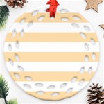 Horizontal Stripes - White and Navajo White Yellow Round Filigree Ornament (Two Sides)