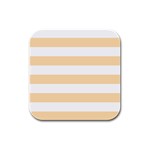 Horizontal Stripes - White and Navajo White Yellow Rubber Square Coaster (4 pack)