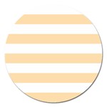 Horizontal Stripes - White and Navajo White Yellow Magnet 5  (Round)