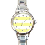 Horizontal Stripes - White and Pastel Yellow Round Italian Charm Watch