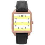 Horizontal Stripes - White and Pastel Yellow Rose Gold Leather Watch