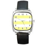 Horizontal Stripes - White and Pastel Yellow Square Metal Watch