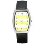 Horizontal Stripes - White and Pastel Yellow Barrel Style Metal Watch