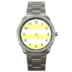 Horizontal Stripes - White and Pastel Yellow Sport Metal Watch