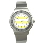 Horizontal Stripes - White and Pastel Yellow Stainless Steel Watch