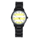 Horizontal Stripes - White and Pastel Yellow Stainless Steel Round Watch