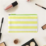 Horizontal Stripes - White and Pastel Yellow Canvas Cosmetic Bag (XS)