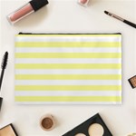 Horizontal Stripes - White and Pastel Yellow Cosmetic Bag (L)