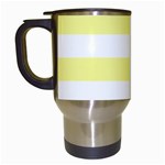 Horizontal Stripes - White and Pastel Yellow Travel Mug (White)