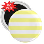 Horizontal Stripes - White and Pastel Yellow 3  Magnet (100 pack)