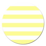 Horizontal Stripes - White and Pastel Yellow Magnet 5  (Round)