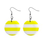 Horizontal Stripes - White and Yellow 1  Button Earrings