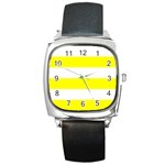 Horizontal Stripes - White and Yellow Square Metal Watch