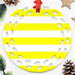 Horizontal Stripes - White and Yellow Round Filigree Ornament (Two Sides)