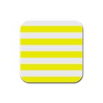 Horizontal Stripes - White and Yellow Rubber Square Coaster (4 pack)