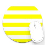 Horizontal Stripes - White and Yellow Round Mousepad