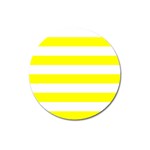 Horizontal Stripes - White and Yellow Magnet 3  (Round)
