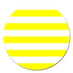 Horizontal Stripes - White and Yellow Magnet 5  (Round)