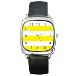 Horizontal Stripes - White and Canary Yellow Square Metal Watch