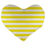 Horizontal Stripes - White and Canary Yellow Large 19  Premium Heart Shape Cushion