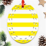 Horizontal Stripes - White and Canary Yellow Oval Filigree Ornament (Two Sides)