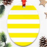 Horizontal Stripes - White and Canary Yellow Oval Ornament (Two Sides)